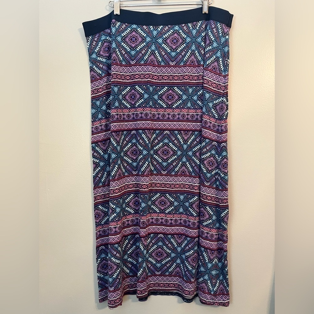 J. Jill Boho Geometric Purple and Blue Print Maxi Pull-On Skirt Size L